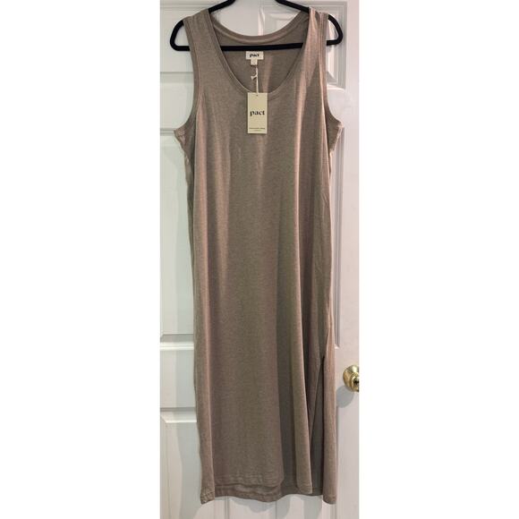 Pact NWT Softspun A Line Midi Tank Dress L Organic Tan beige Large - Picture 1 of 7
